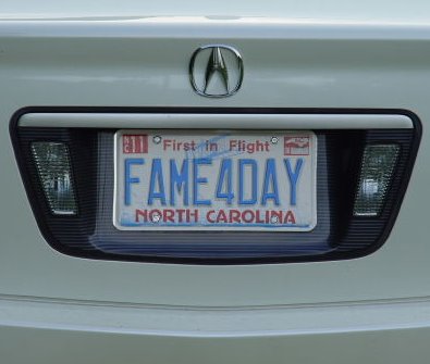 Fame4Day - North Carolina vanity license plate