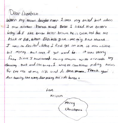 Kristen's letter about loving our gray horse, Barbo.