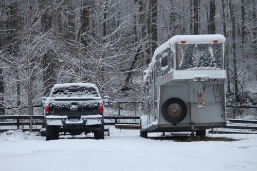 Horse trailer in the snow