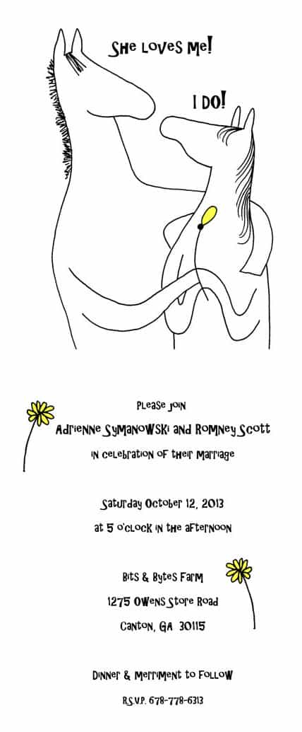 Melanie Eberhardt's artwork for the wedding invitation was used as the theme for the wedding.